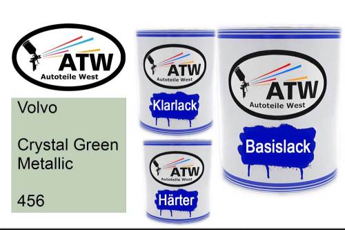 Volvo, Crystal Green Metallic, 456: 1L Lackdose + 1L Klarlack + 500ml Härter - Set, von ATW Autoteile West.